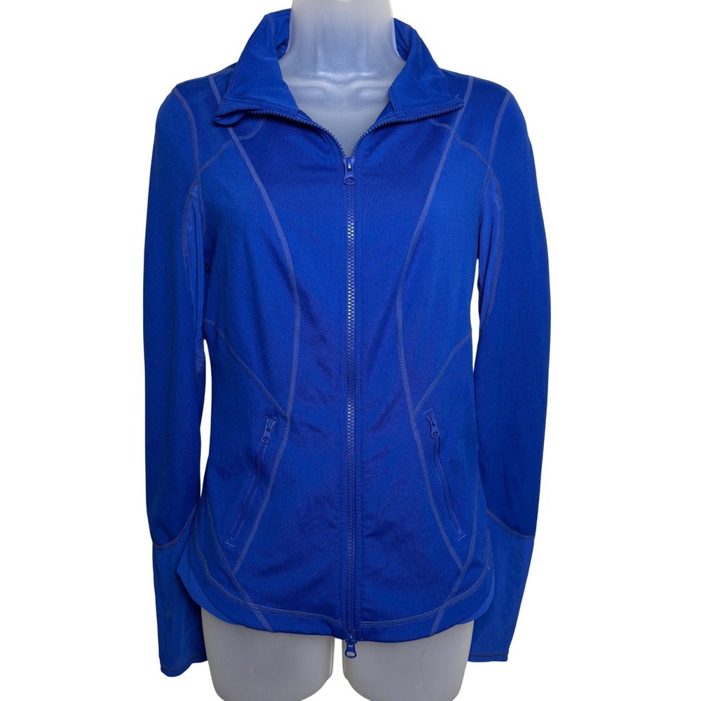 Zella Blue Full Zip Fitted Thumbholes Mesh Performance Track Jacket Women Medium